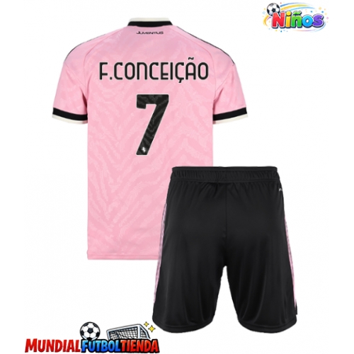 Camiseta Juventus Francisco Conceicao #7 Segunda Equipación Replica 2026-27 para niños mangas cortas (+ Pantalones cortos)